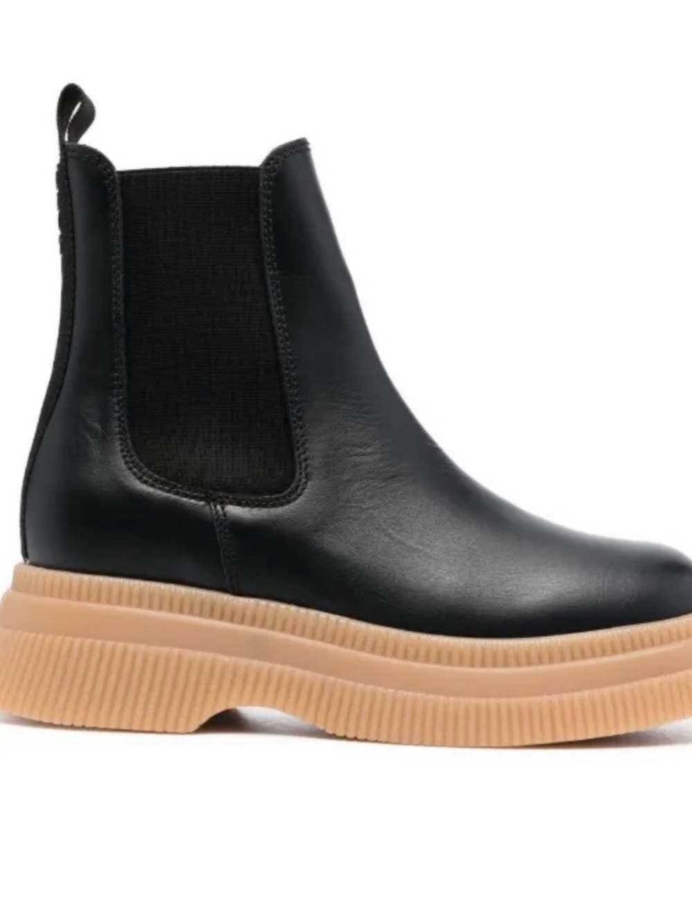Ganni Black Leather Chelsea Boot with Tan Platform Sole